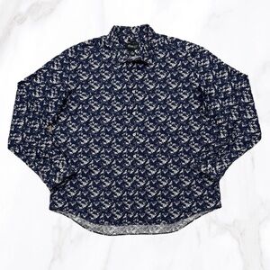 Awearness Kenneth‎ Cole Blue Graphic Print Long Sleeve Button Up Shirt, Size XXL